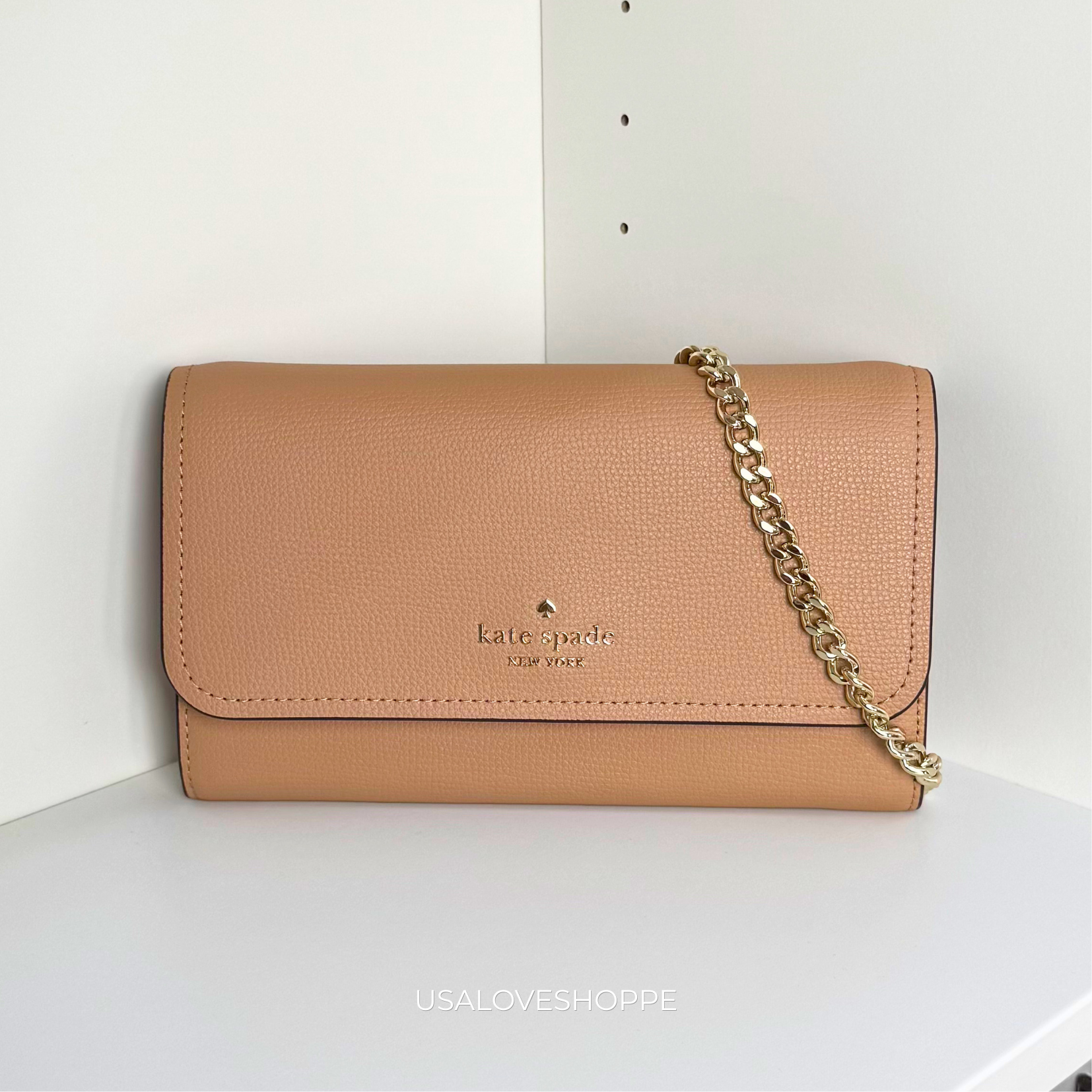 [READY STOCK MY] Kate Spade Darcy Chain Wallet Crossbody in Light Fawn (K6017)