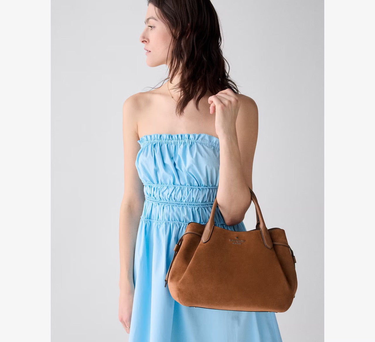 [READY STOCK MY] Kate Spade Dumpling Suede Large Satchel in Warm Ginger (KP030)