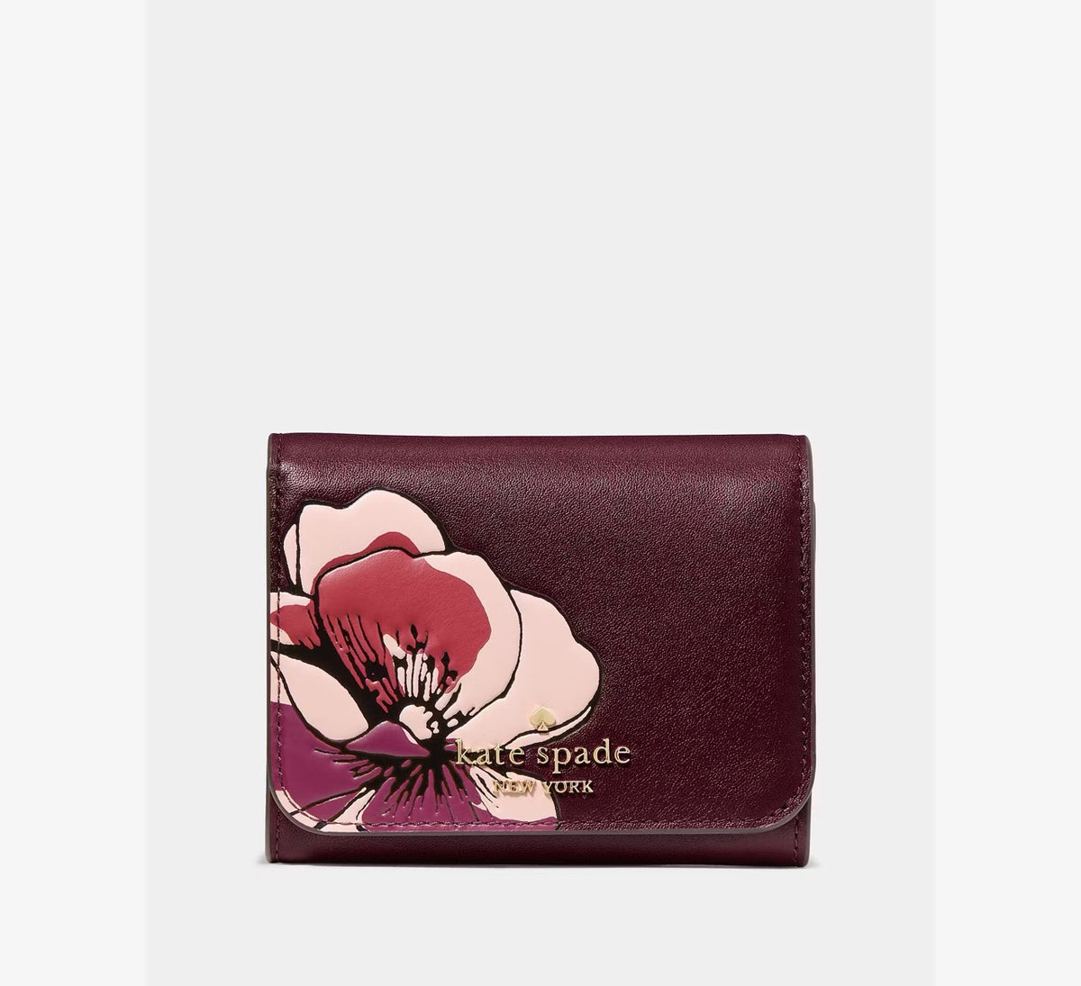 [READY STOCK MY] Kate Spade Floral Small L-zip Flap Wallet in Grenache (KP331)