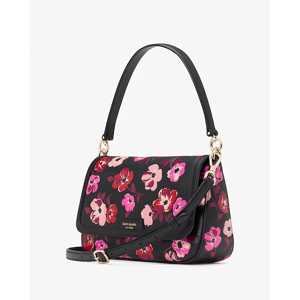 [READY STOCK MY] Kate Spade Hudson Fall Poppies Flap Shoulder Bag in Black Multi (KI634)