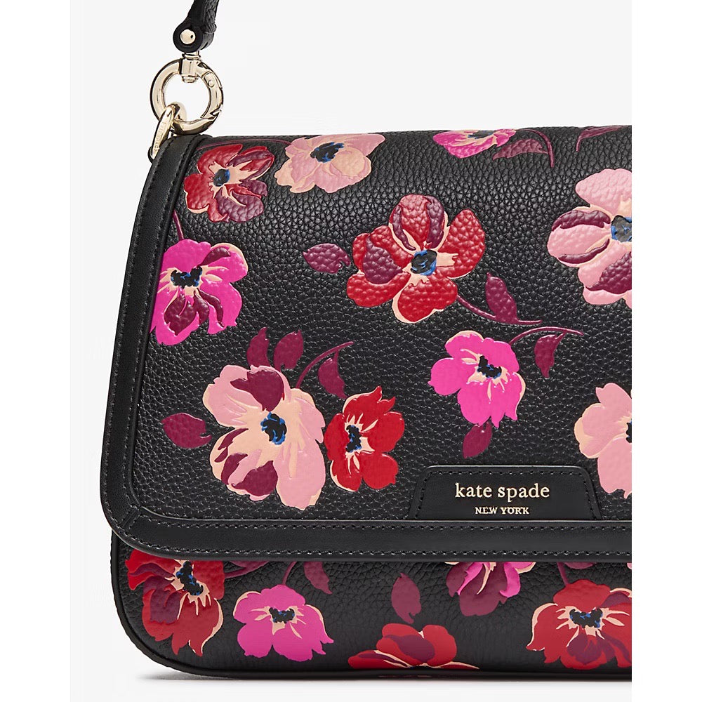 [READY STOCK MY] Kate Spade Hudson Fall Poppies Flap Shoulder Bag in Black Multi (KI634)
