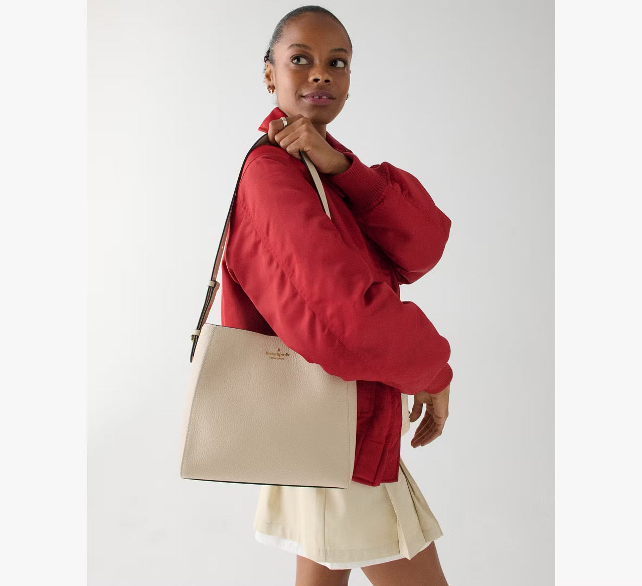 [READY STOCK MY] Kate Spade Juliette Medium Bucket Bag in Light Sand (KM546)