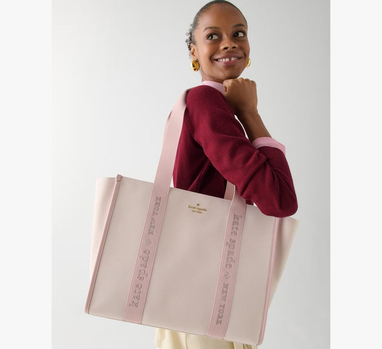 [READY STOCK MY] Kate Spade Kip Canvas Large Tote in Rose Smoke (KG765)