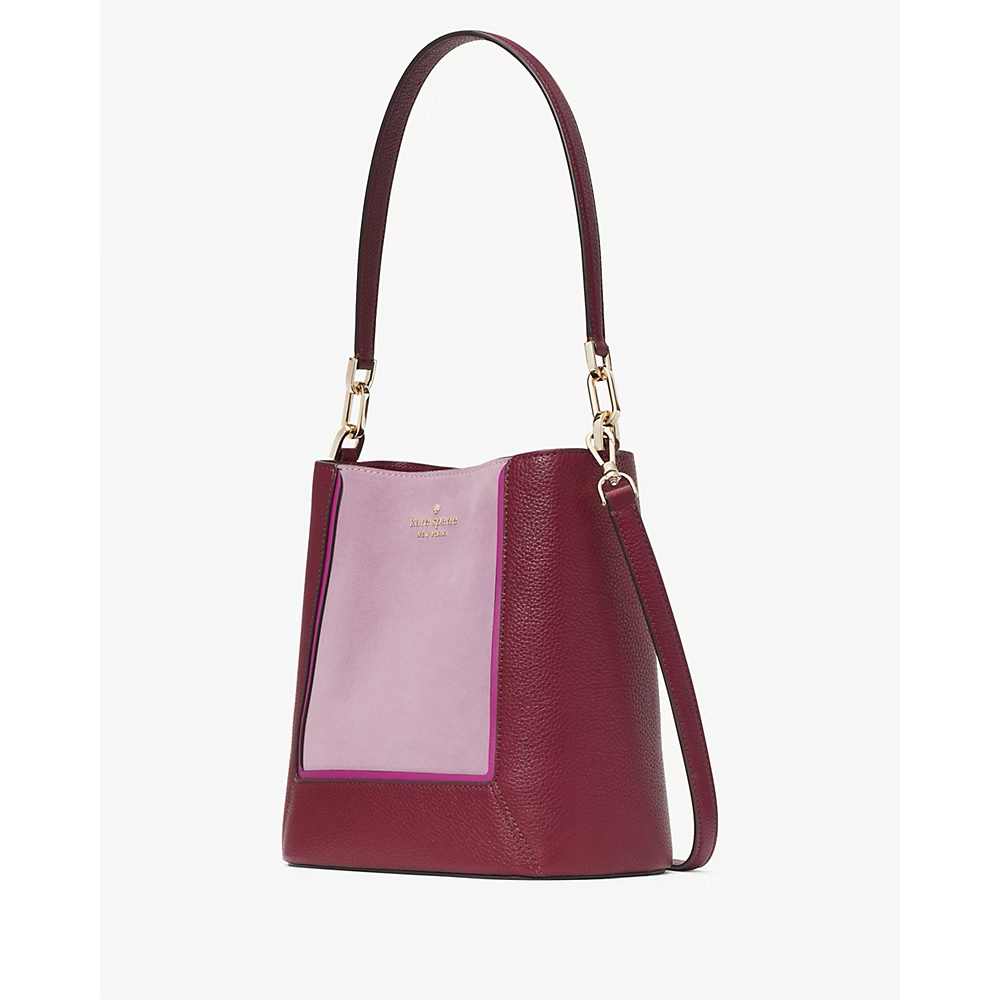 Kate Spade Lena Suede Colorblock Bucket Bag in Blackberry Preserves Multi (KH467)