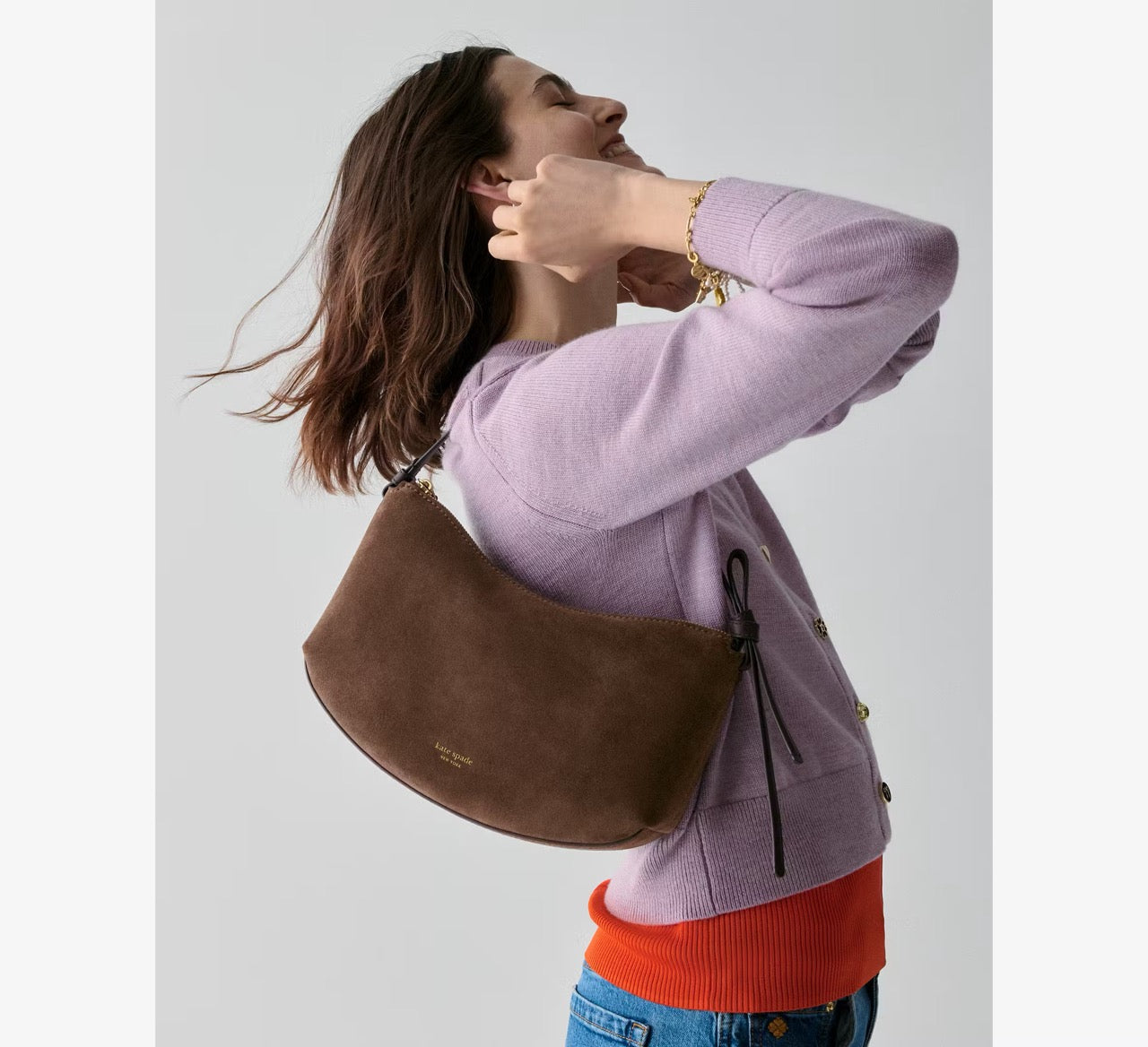 [READY STOCK MY] Kate Spade Loop Suede Shoulder Bag in Hot Fudge (KM484)