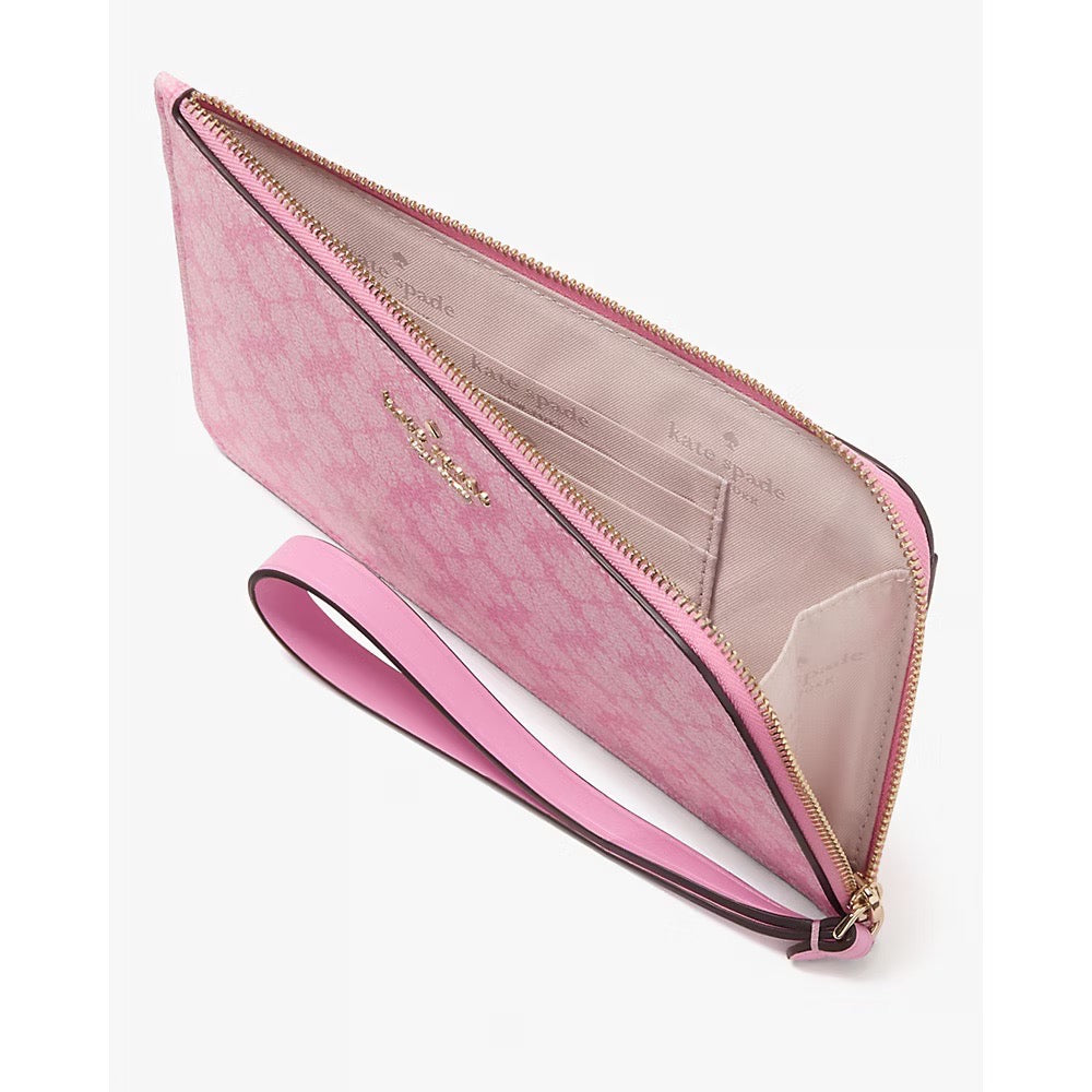 [READY STOCK MY] Kate Spade Lucy Spade Flower Medium L-Zip Wristlet in Parisian Rose Multi (KG487)