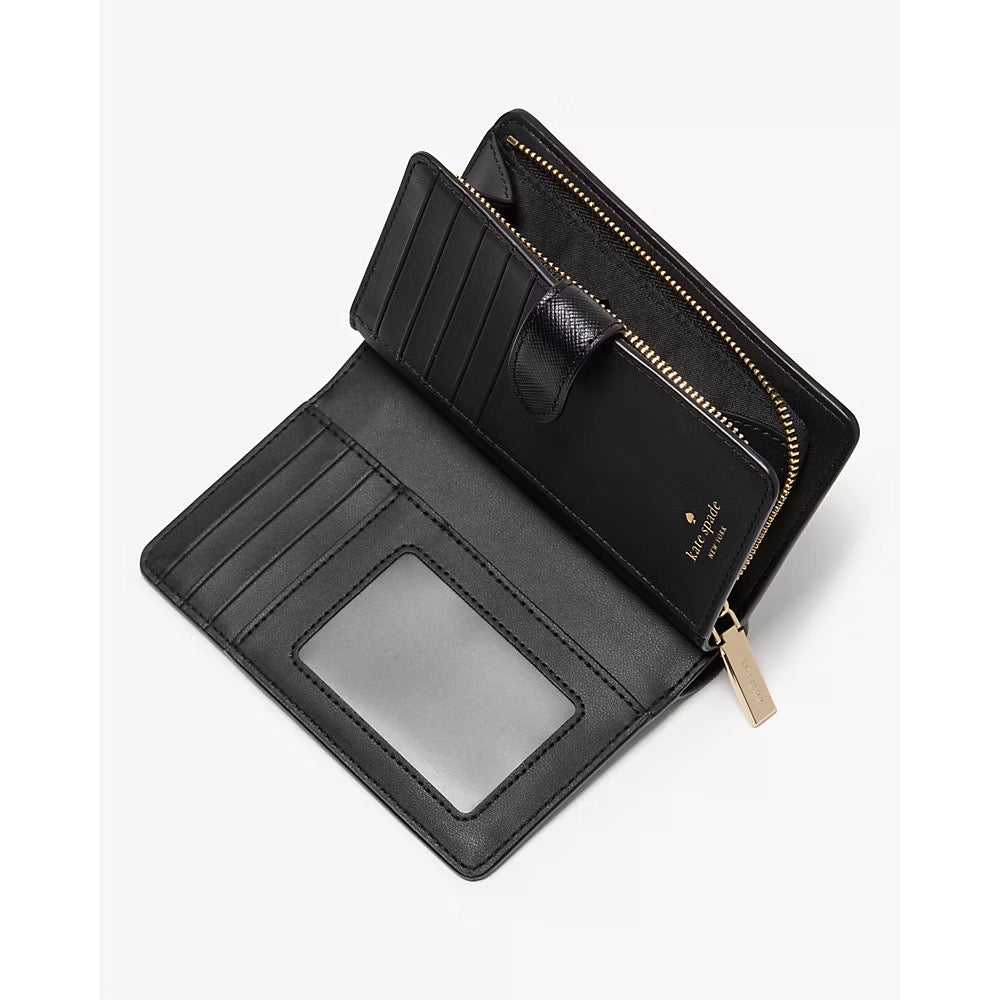 [READY STOCK MY] Kate Spade Madison Floral Applique Medium Bifold Wallet in Black (KL868)