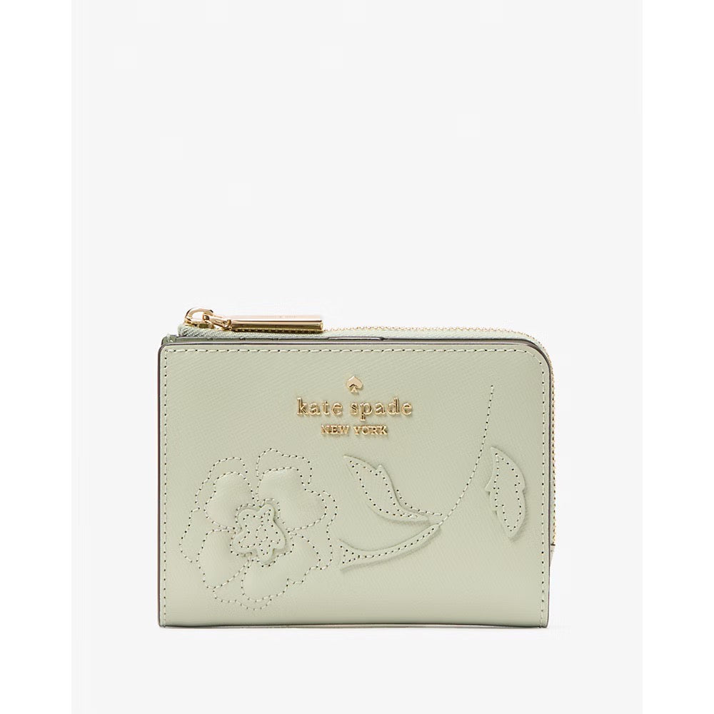 [INCOMING ETA 30 DAYS] Kate Spade Madison Floral Applique Small L Zip Wallet in Sage Bundle (KL870)