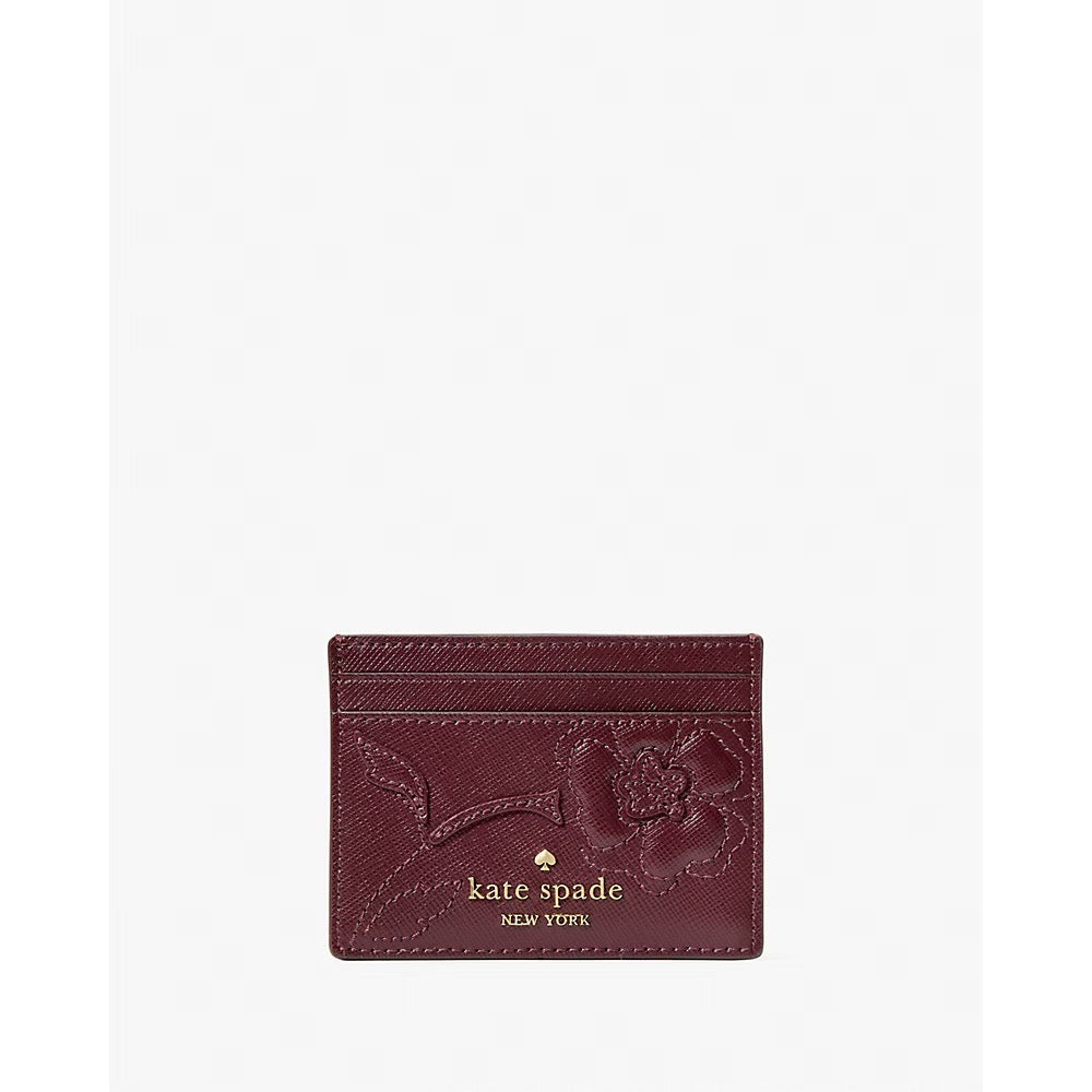 [INCOMING ETA 30 DAYS] Kate Spade Madison Floral Applique Small Slim Card Holder in Dark Merlot (KL871)
