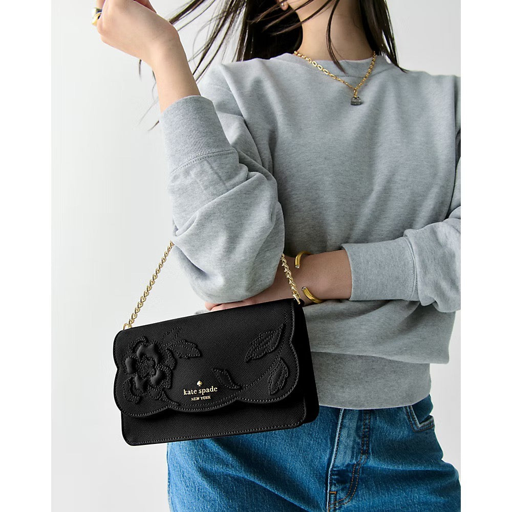 [INCOMING ETA 30 DAYS] Kate Spade Madison Floral Applique Willow Mini Crossbody in Black (KL869)