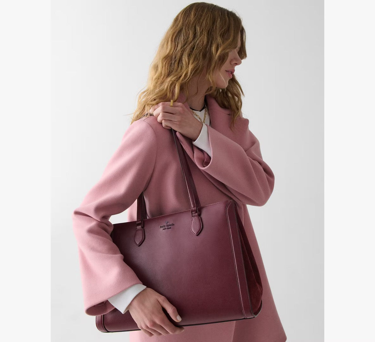 [READY STOCK MY] Kate Spade Madison Suede Large Laptop Tote in Dark Merlot (KM661)