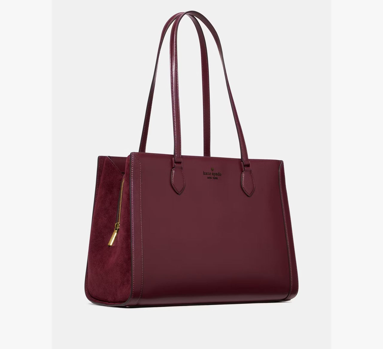[READY STOCK MY] Kate Spade Madison Suede Large Laptop Tote in Dark Merlot (KM661)