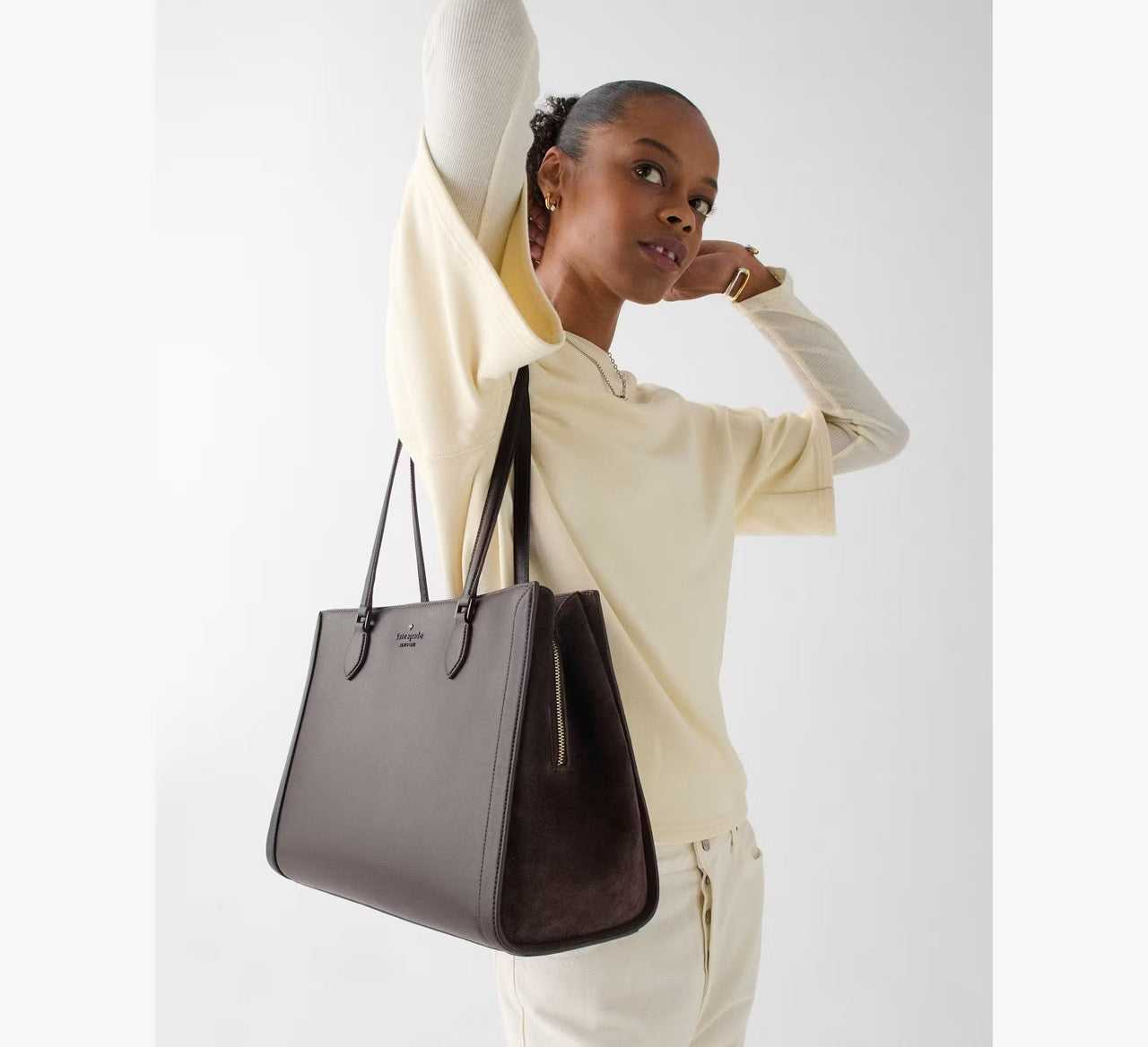 [READY STOCK MY] Kate Spade Madison Suede Large Laptop Tote in Hot Fudge (KM661)