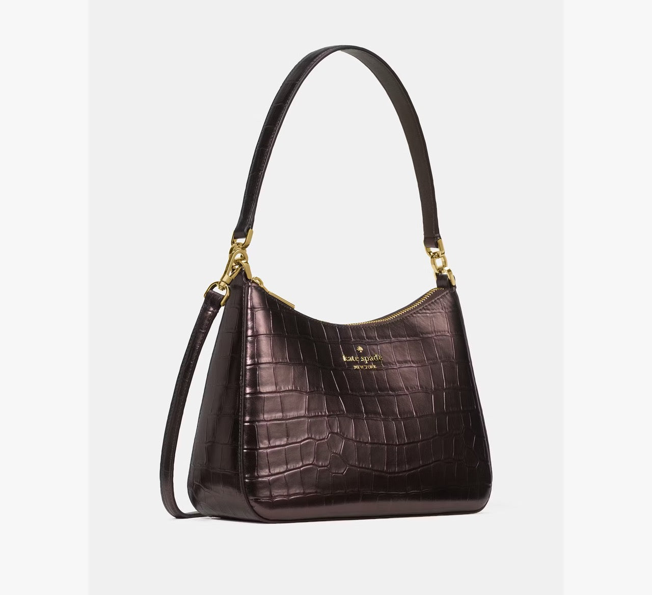 [INCOMING ETA 30 DAYS] Kate Spade Margot Metallic Croc Embossed Convertible Shoulder Bag in Hot Fudge (KN246)