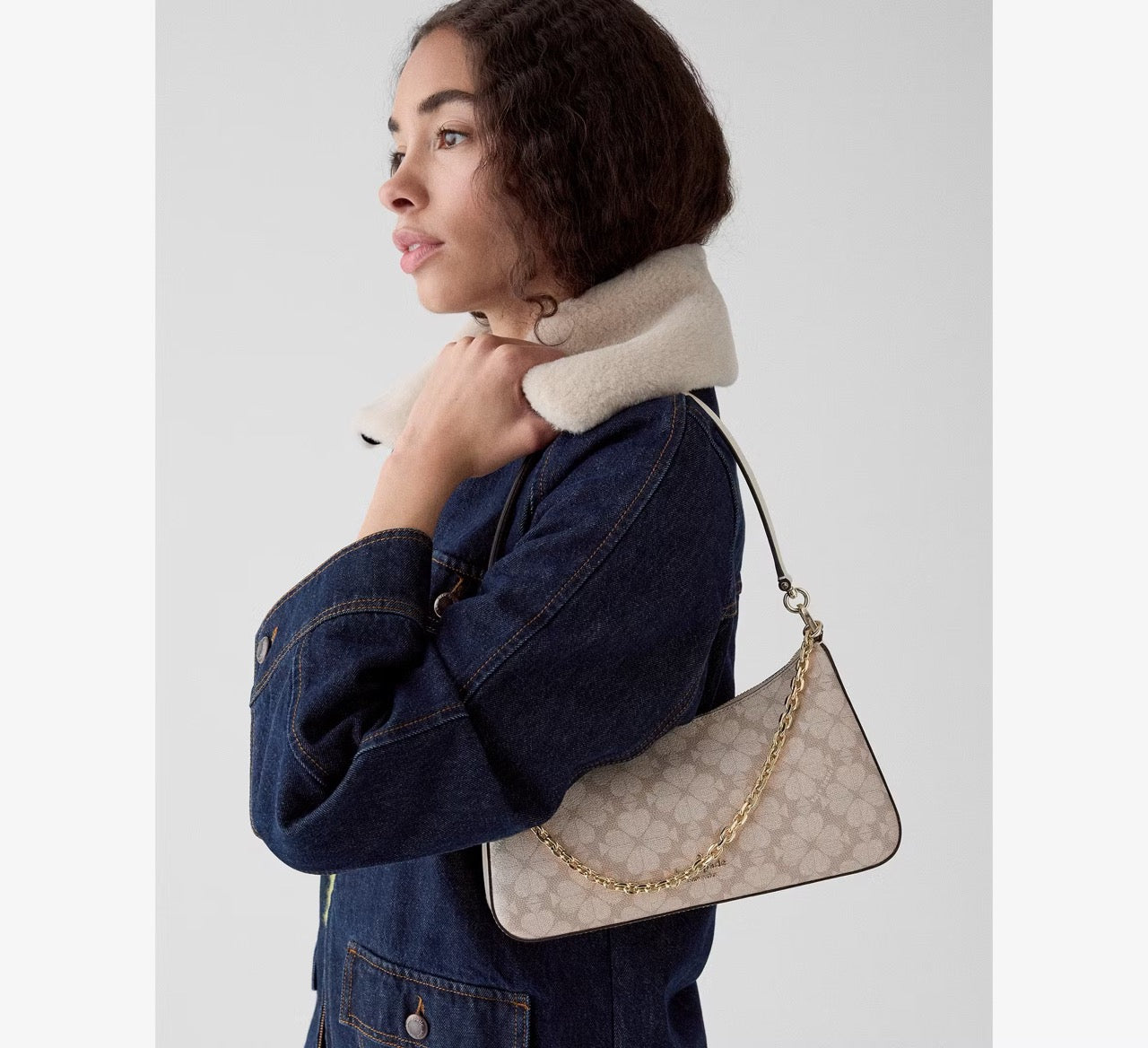 [READY STOCK MY] Kate Spade Margot Spade Flower Coated Canvas Shoulder Bag in Moondust Multi (KP332)