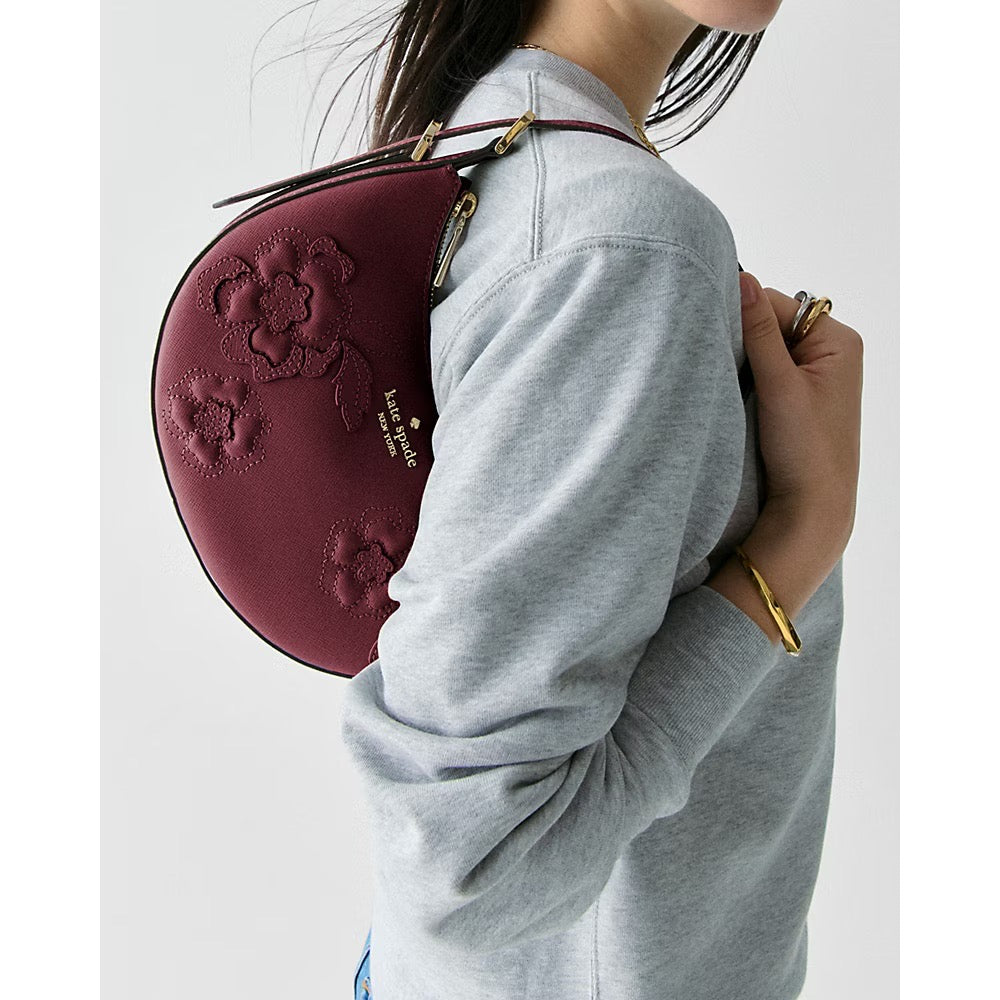 [INCOMING ETA 30 DAYS] Kate Spade Nova Floral Applique Crescent Shoulder Bag in Dark Merlot (KL938)