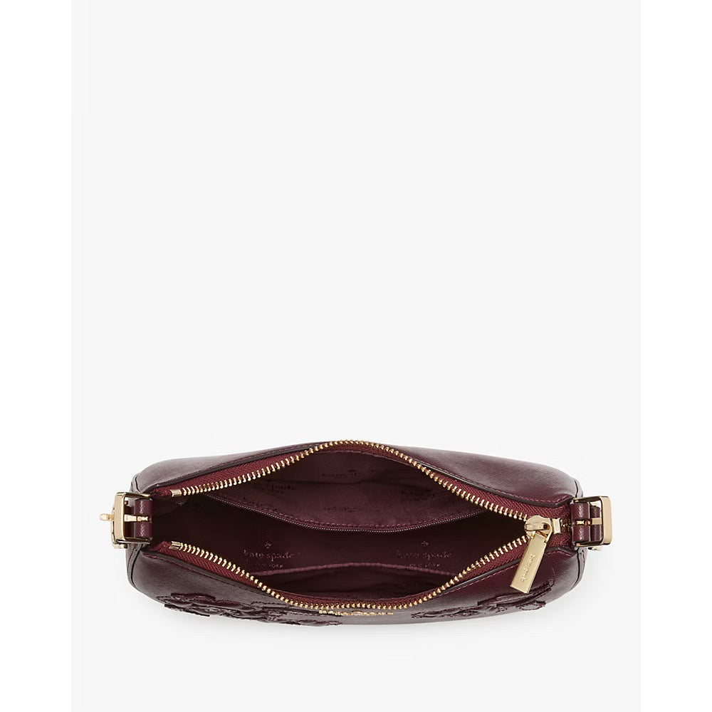 [INCOMING ETA 30 DAYS] Kate Spade Nova Floral Applique Crescent Shoulder Bag in Dark Merlot (KL938)