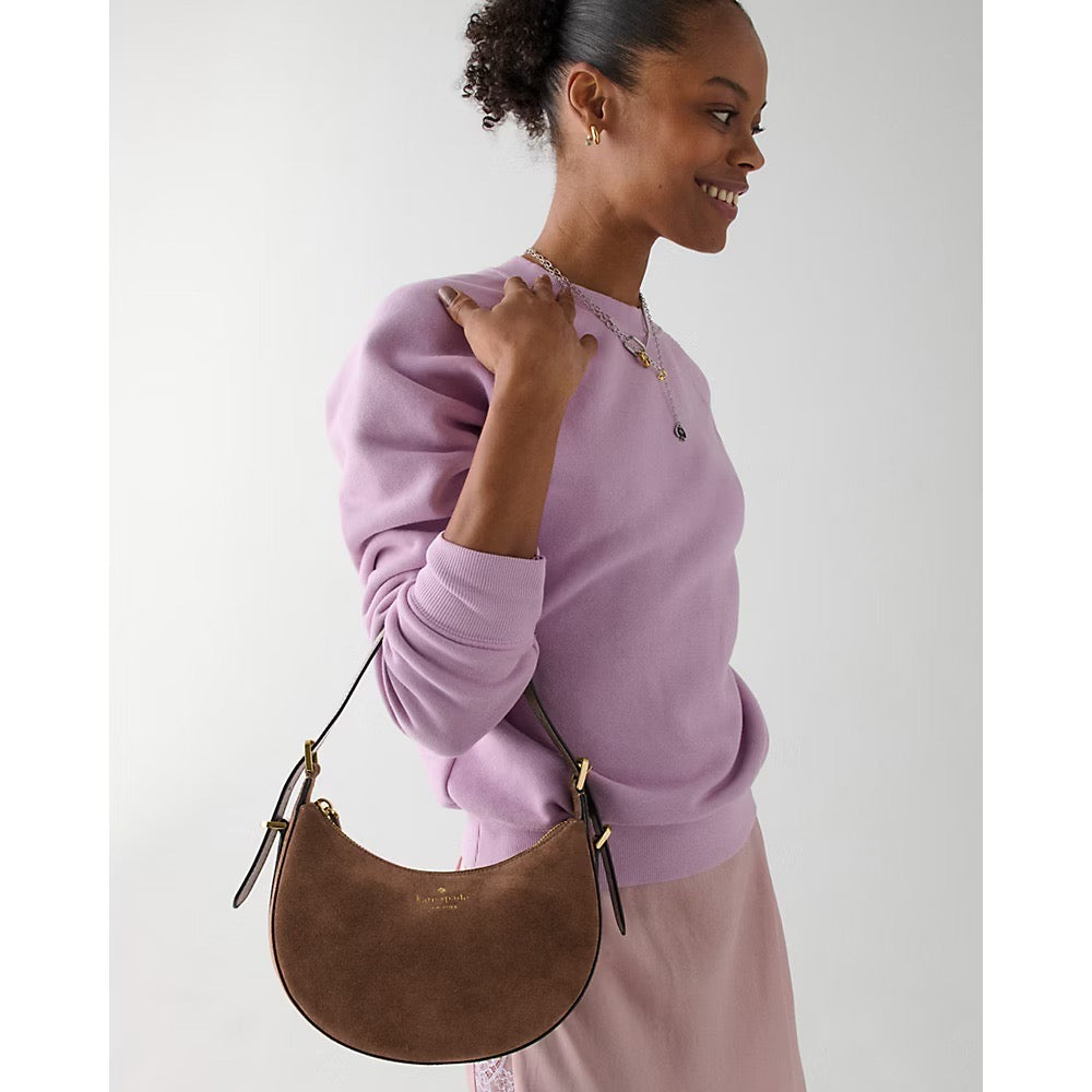 [INCOMING ETA 30 DAYS] Kate Spade Nova Suede Small Crescent Shoulder Bag in Hot Fudge (KM693)