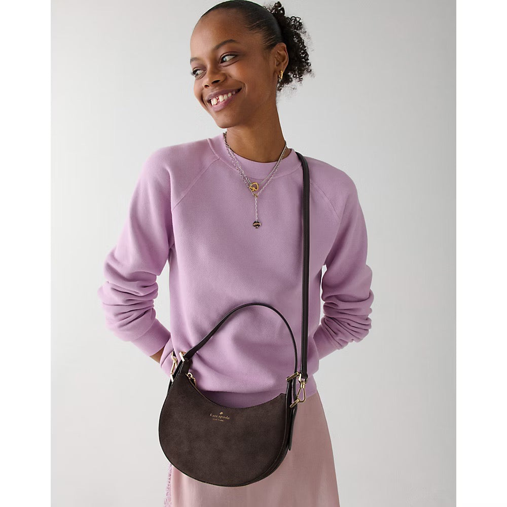 [INCOMING ETA 30 DAYS] Kate Spade Nova Suede Small Crescent Shoulder Bag in Hot Fudge (KM693)