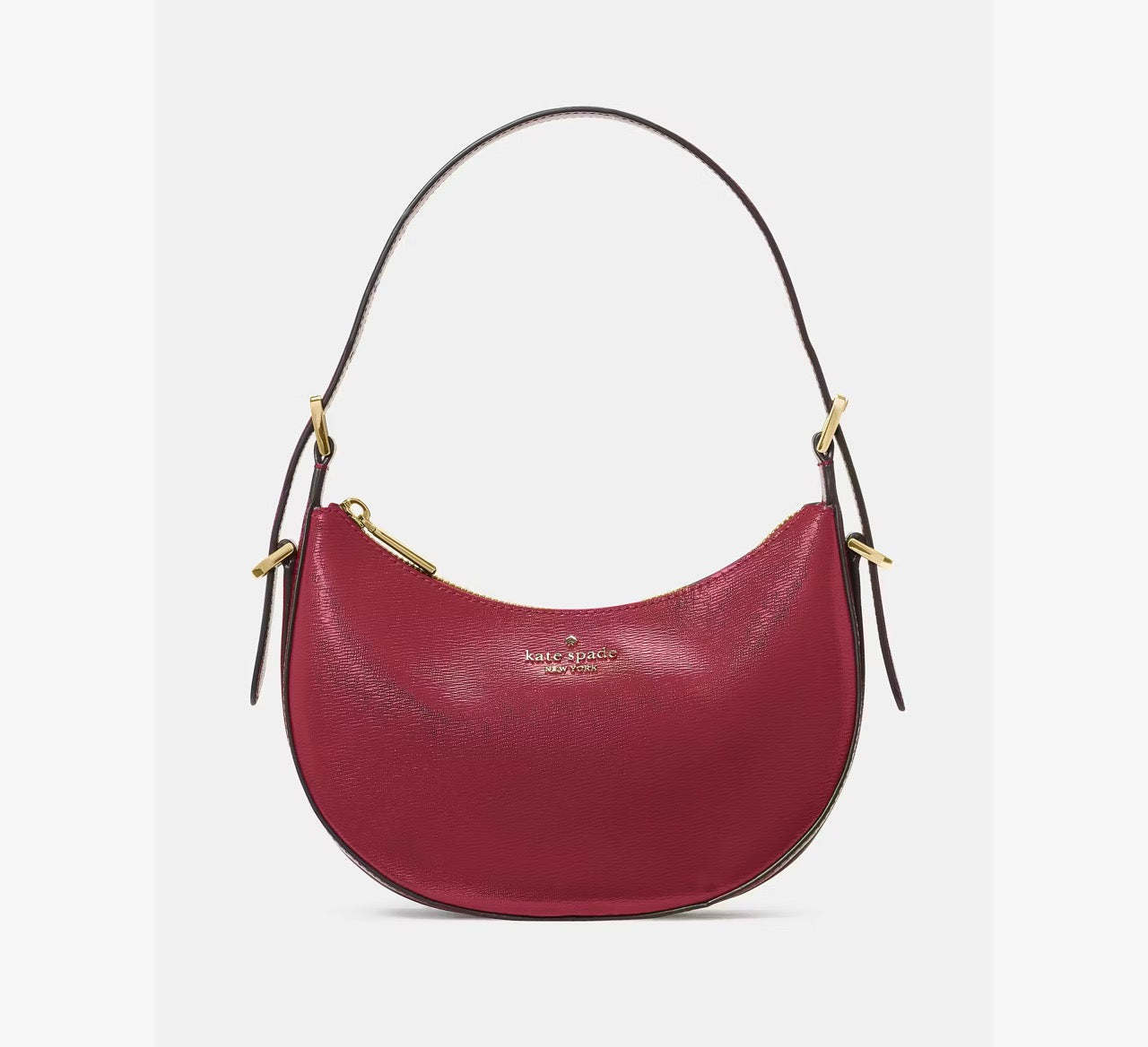 [INCOMING ETA 30 DAYS] Kate Spade Nova Textured Patent Leather Small Crescent Shoulder Bag in Red Jam (KN206)