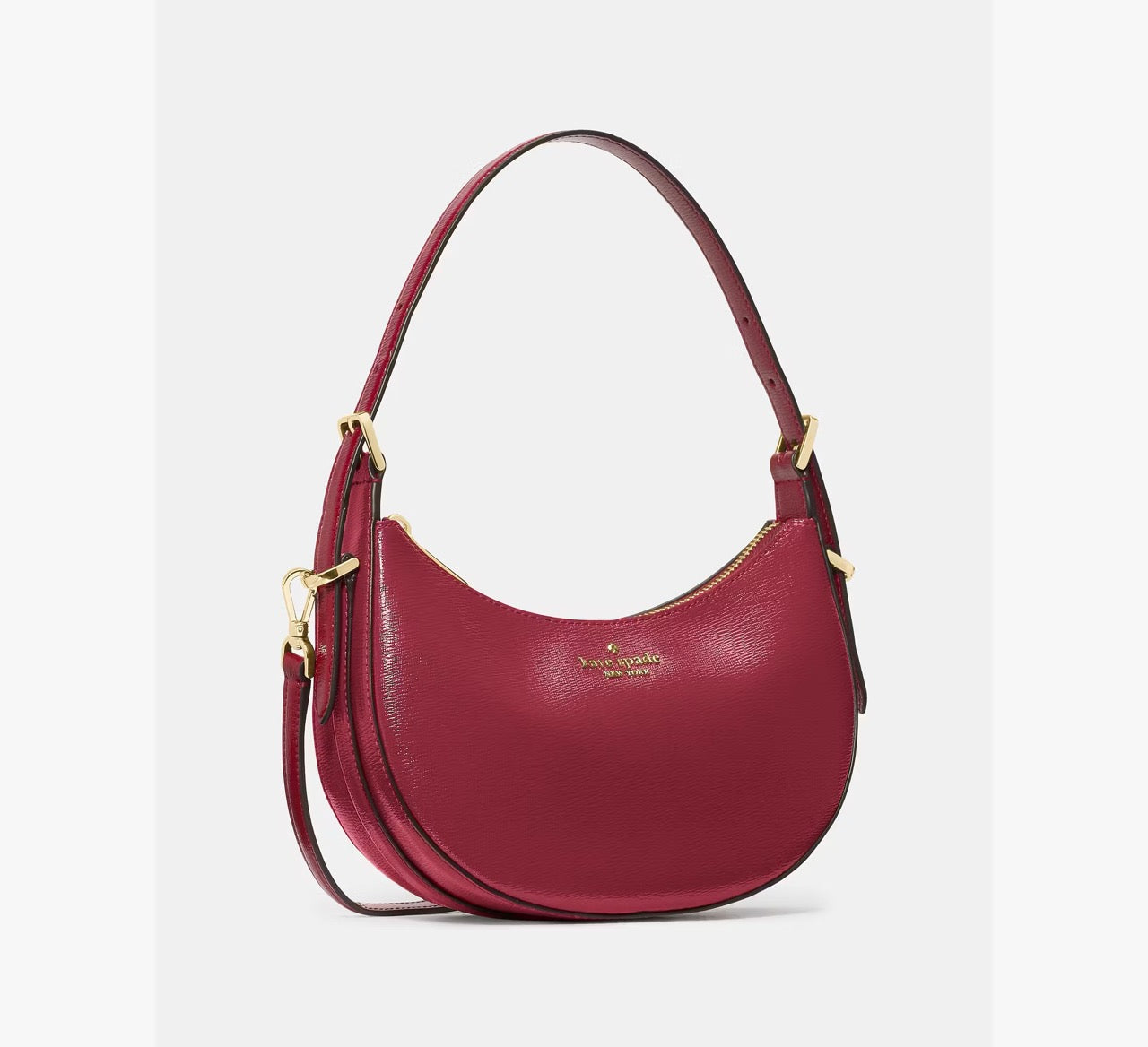 [INCOMING ETA 30 DAYS] Kate Spade Nova Textured Patent Leather Small Crescent Shoulder Bag in Red Jam (KN206)
