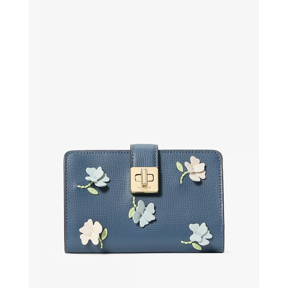 [INCOMING ETA AFTER RAYA] Kate Spade Phoebe Floral Applique Turnlock Medium Wallet in Bluestone Multi (KK250)