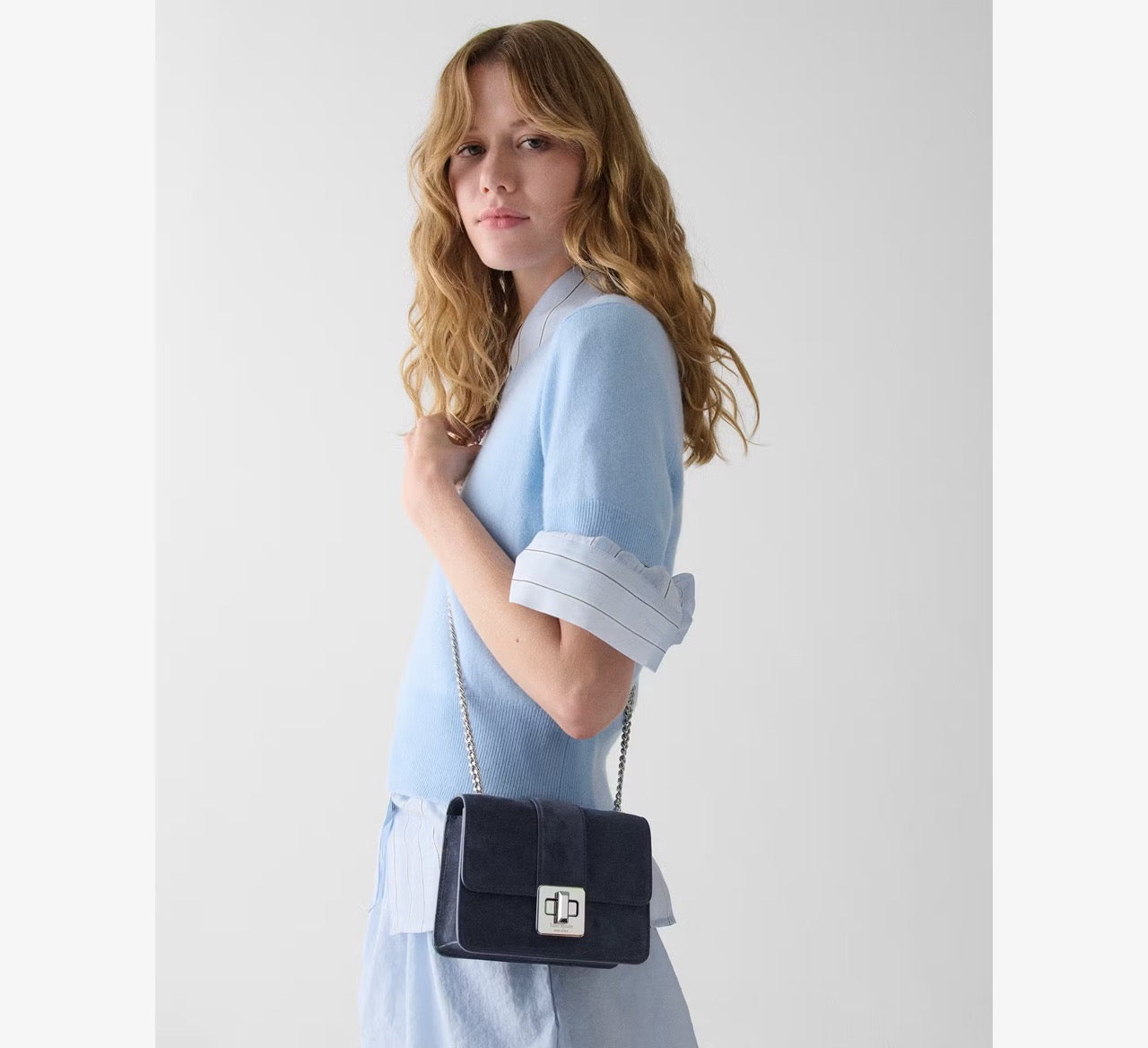 [INCOMING ETA 30 DAYS] Kate Spade Phoebe Suede Turnlock Mini Flap Crossbody in Blazer Blue (KM146)