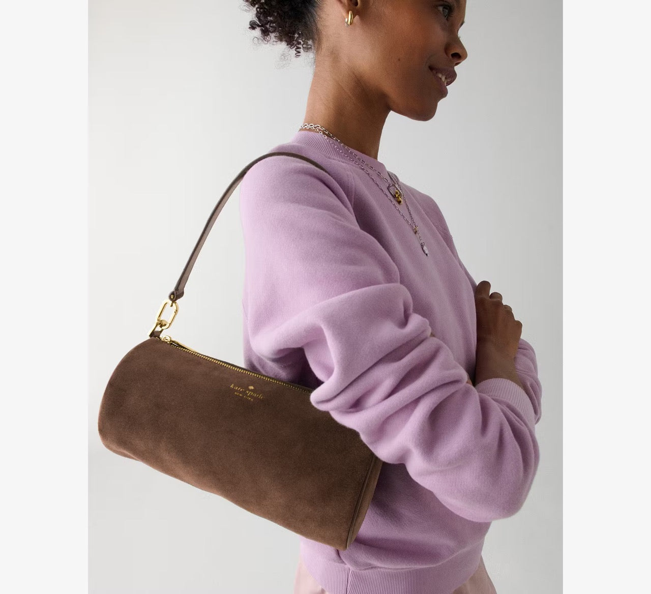 [READY STOCK MY] Kate Spade Roulette Suede Medium Shoulder Bag in Hot Fudge (KM699)