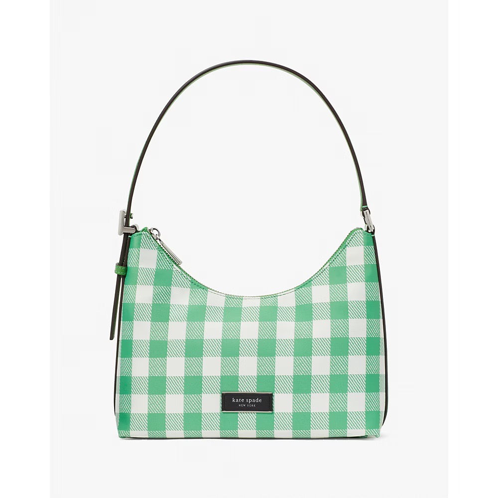 Kate Spade Sam Icon Gingham Printed Fabric Small Shoulder Bag in Candy Grass Multi (KF874)