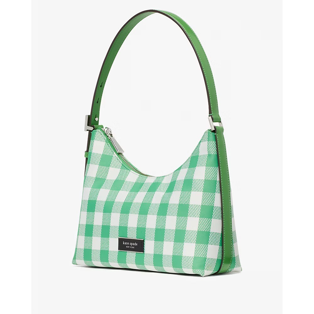 Kate Spade Sam Icon Gingham Printed Fabric Small Shoulder Bag in Candy Grass Multi (KF874)