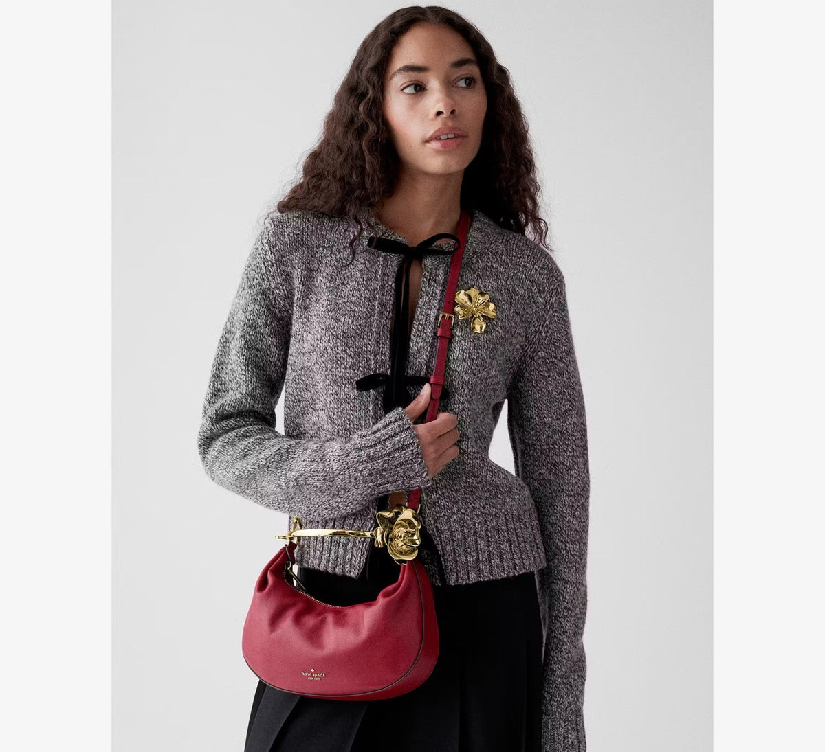 [WEB EXCLUSIVE][READY STOCK MY] Kate Spade Selene Metal Floral Handle Bag in Red Jam (KP884)