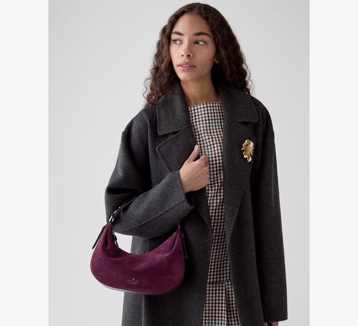 [READY STOCK MY] Kate Spade Selene Suede Shoulder Bag in Deep Cherry (KP282)