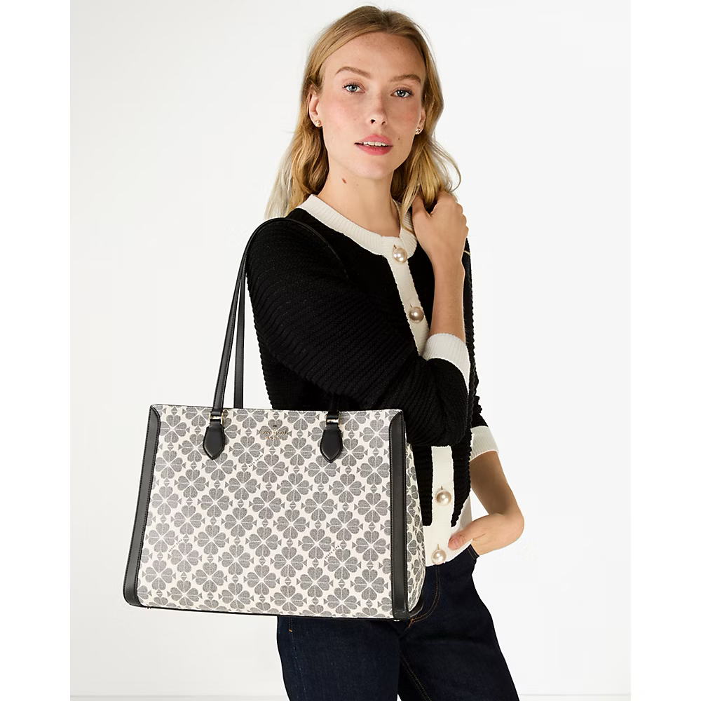 [INCOMING ETA 30 DAYS] Kate Spade Signature Spade Flower East West Large Laptop Tote In Black Multi (KI791)