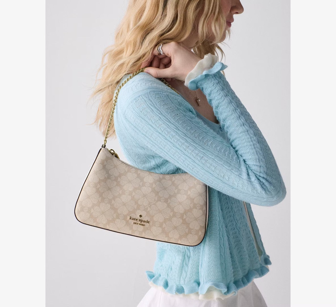 [READY STOCK MY] Kate Spade Signature Spade Flower Medium Convertible Crossbody in Dark Beige Moon Dust (KI381)