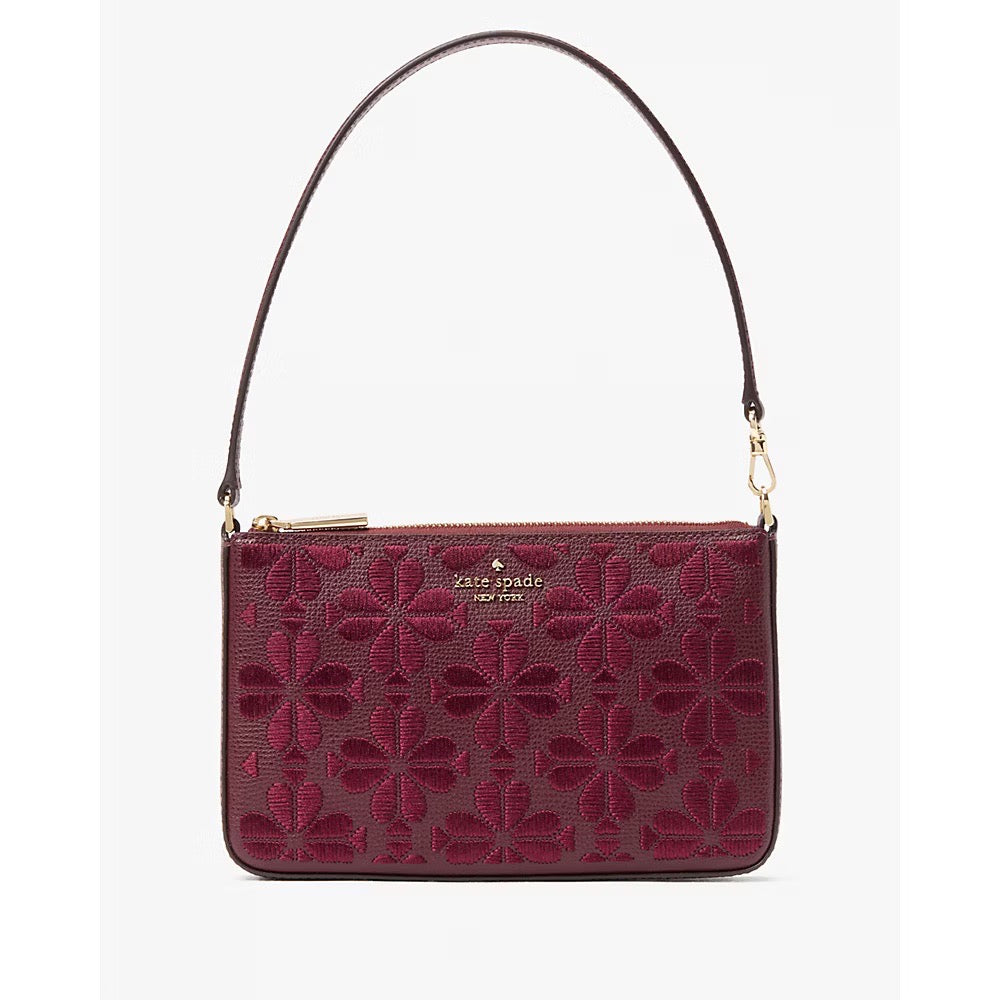 [INCOMING ETA 30 DAYS] Kate Spade Spade Flower Embroidered Convertible Wristlet in Dark Merlot (KL898)