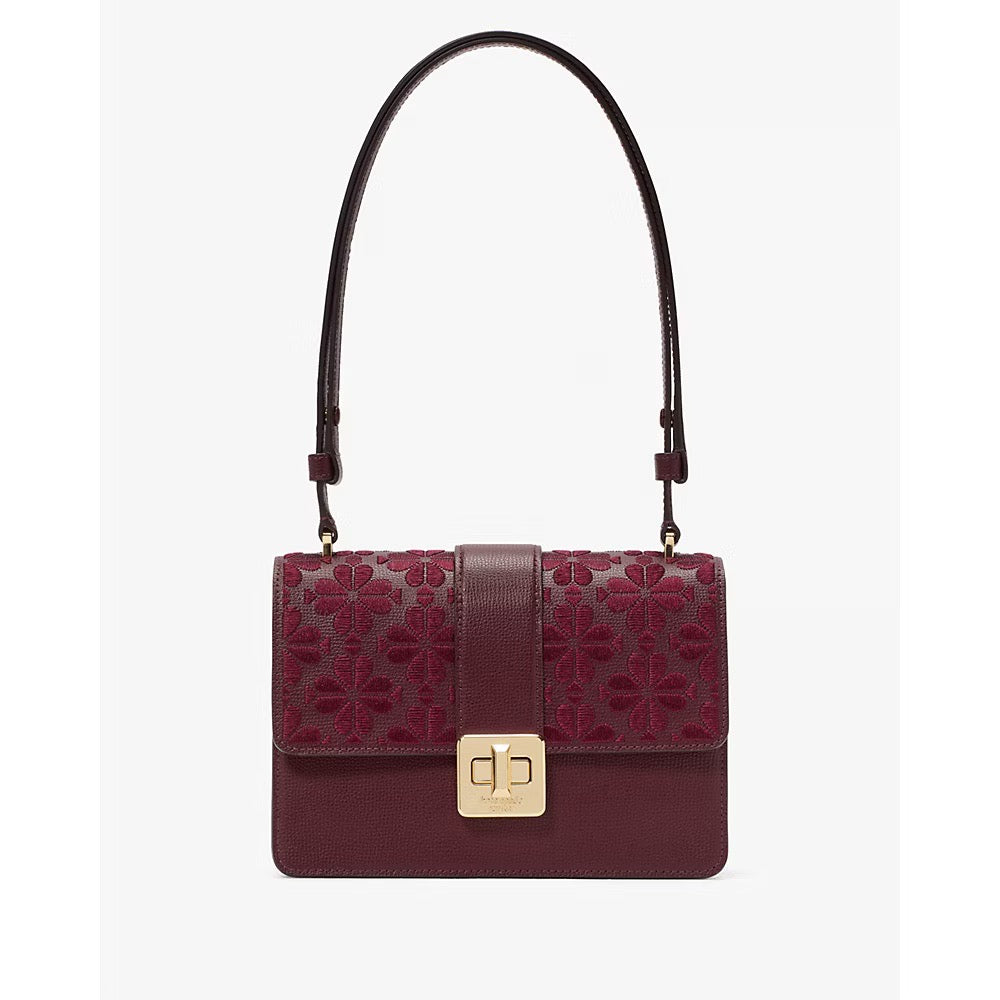 [INCOMING ETA 30 DAYS] Kate Spade Spade Flower Embroidered Flap Shoulder Bag in Dark Merlot (KM153)