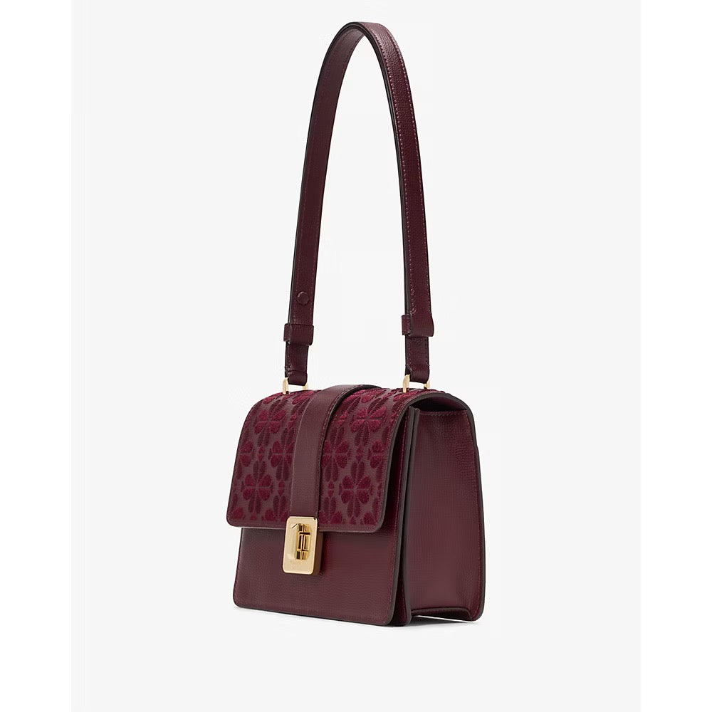 [INCOMING ETA 30 DAYS] Kate Spade Spade Flower Embroidered Flap Shoulder Bag in Dark Merlot (KM153)