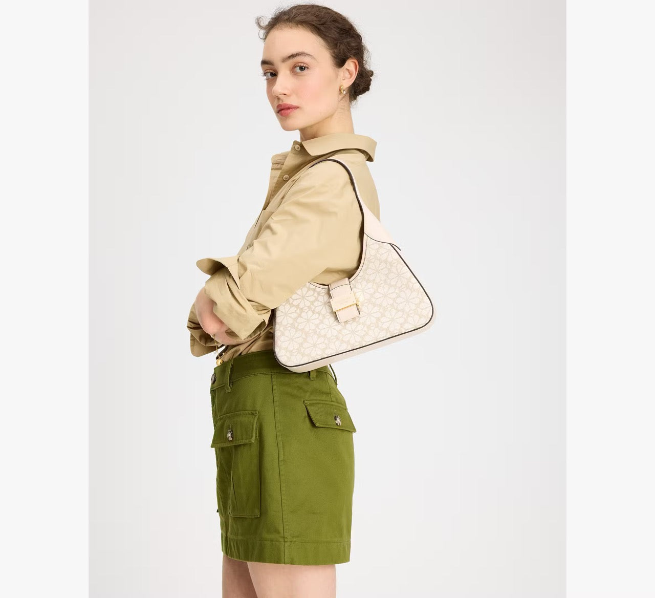 [READY STOCK MY] Kate Spade Spade Flower Jacquard Nouveau Small Shoulder Bag in Natural Multi (KI455)