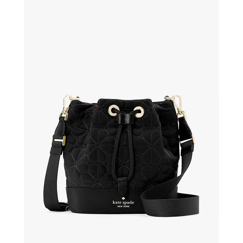 [READY STOCK MY] Kate Spade Spade Flower Quilted Fabric Bucket Bag in Black (KK076)