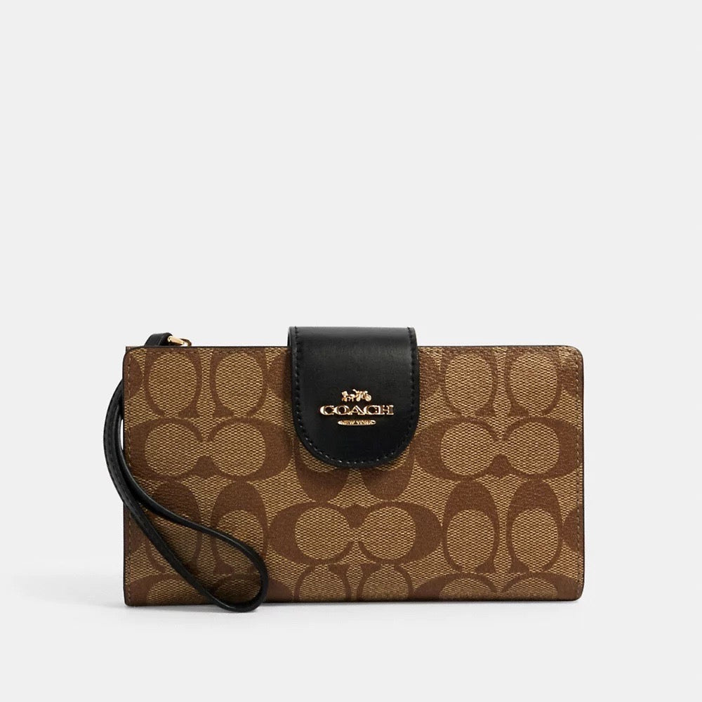 COACH Signature Colorblock Tech Wallet in Khaki/Black (C2874)