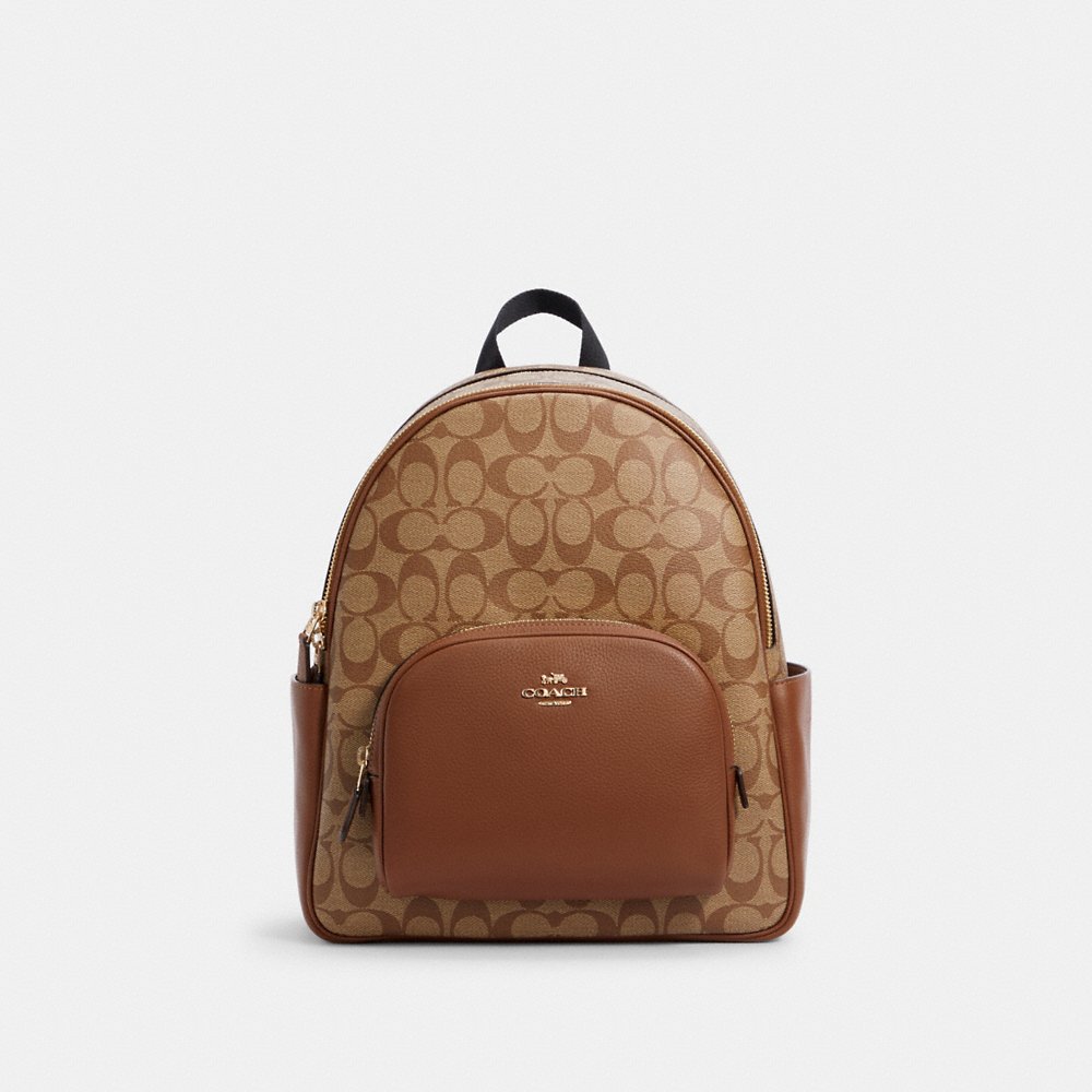 Coach Court Backpack in Signature Canvas in Khaki/Saddle 2 (5671)