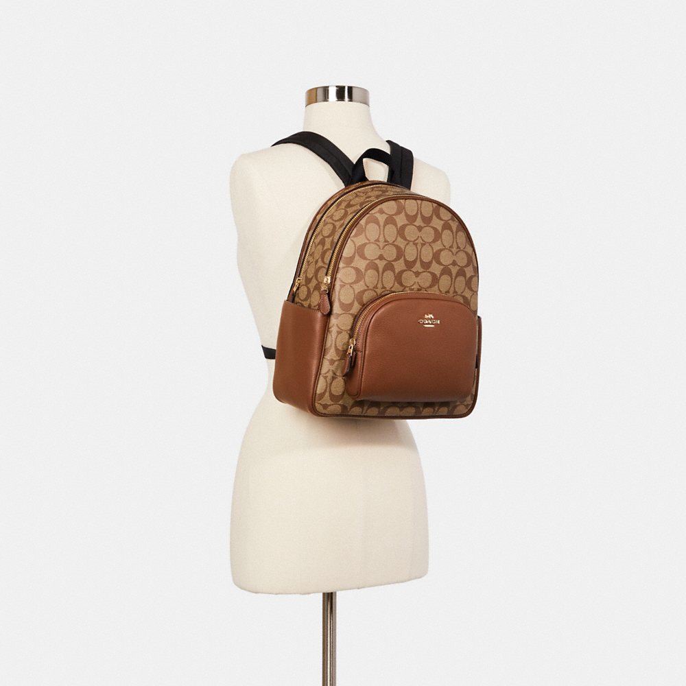 Coach Court Backpack in Signature Canvas in Khaki/Saddle 2 (5671)