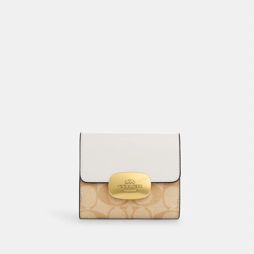 [READY STOCK MY] COACH Eliza Small Wallet In Signature Canvas in Light Khaki Chalk (CP255)