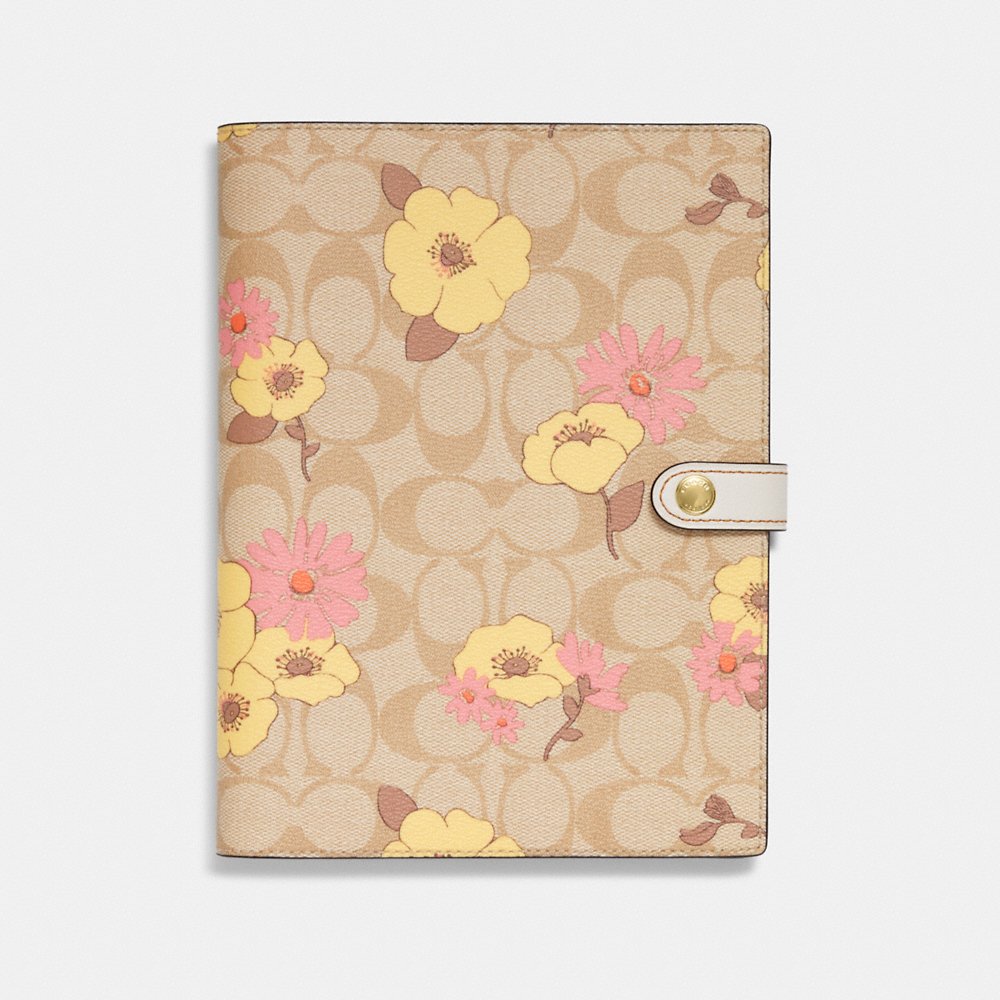 Coach Notebook In Signature Canvas With Floral Cluster Print in Light Khaki Multi (CH852)