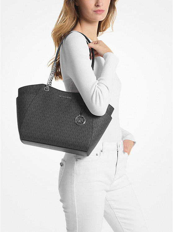 [INCOMING ETA 30 DAYS] Michael Kors Jet Set Travel Large Chain Shoulder Tote in Signature Black (35S4STVT3B)