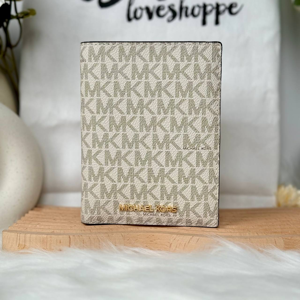 Michael Kors Logo Passport Wallet in Light Cream Multi (35F2GTVN2B)