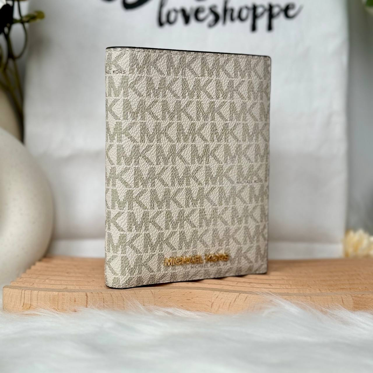 Michael Kors Logo Passport Wallet in Light Cream Multi (35F2GTVN2B)