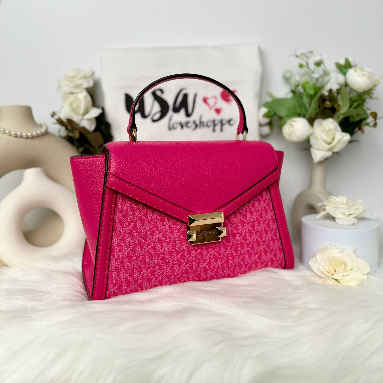 Michael Kors Whitney Medium Flap Top Handle Satchel in Signature Electric Pink (35R4GWHS2V)