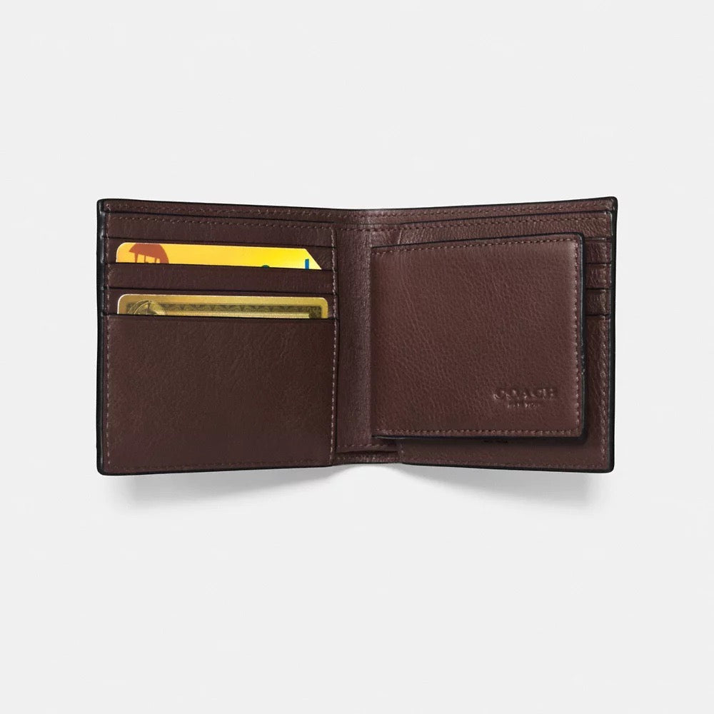 Coach Men Compact ID Sport Calf Leather Wallet in Mahogany (F74991)
