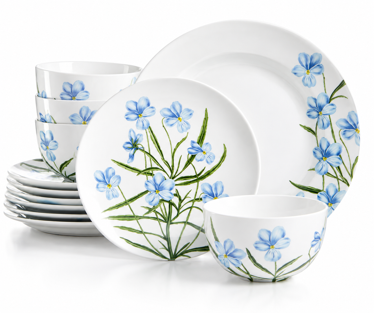 Martha Stewart Collection Floral 12-Piece Porcelain Dinnerware Set